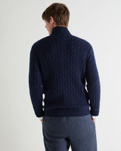 Men's Albemarle Cable Half Zip Cashmere Jumper Deep French Blue
