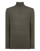 Men's Albemarle Cable Half Zip Cashmere Jumper Olive Green