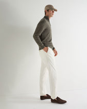 Men's Albemarle Cable Half Zip Cashmere Jumper Olive Green