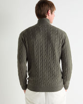 Men's Albemarle Cable Half Zip Cashmere Jumper Olive Green