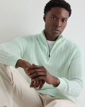 Men's Albemarle Cable Half Zip Cashmere Jumper Mint Green