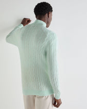 Men's Albemarle Cable Half Zip Cashmere Jumper Mint Green