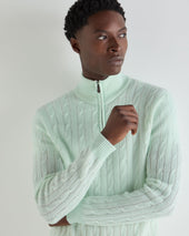 Men's Albemarle Cable Half Zip Cashmere Jumper Mint Green