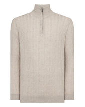 Men's Albemarle Cable Half Zip Cashmere Jumper Sand Brown