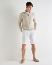 Men's Albemarle Cable Half Zip Cashmere Jumper Sand Brown