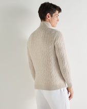 Men's Albemarle Cable Half Zip Cashmere Jumper Sand Brown