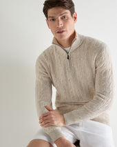 Men's Albemarle Cable Half Zip Cashmere Jumper Sand Brown