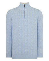 Men's Albemarle Cable Half Zip Cashmere Jumper Sea Mist Blue
