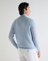 Men's Albemarle Cable Half Zip Cashmere Jumper Sea Mist Blue