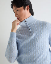 Men's Albemarle Cable Half Zip Cashmere Jumper Sea Mist Blue