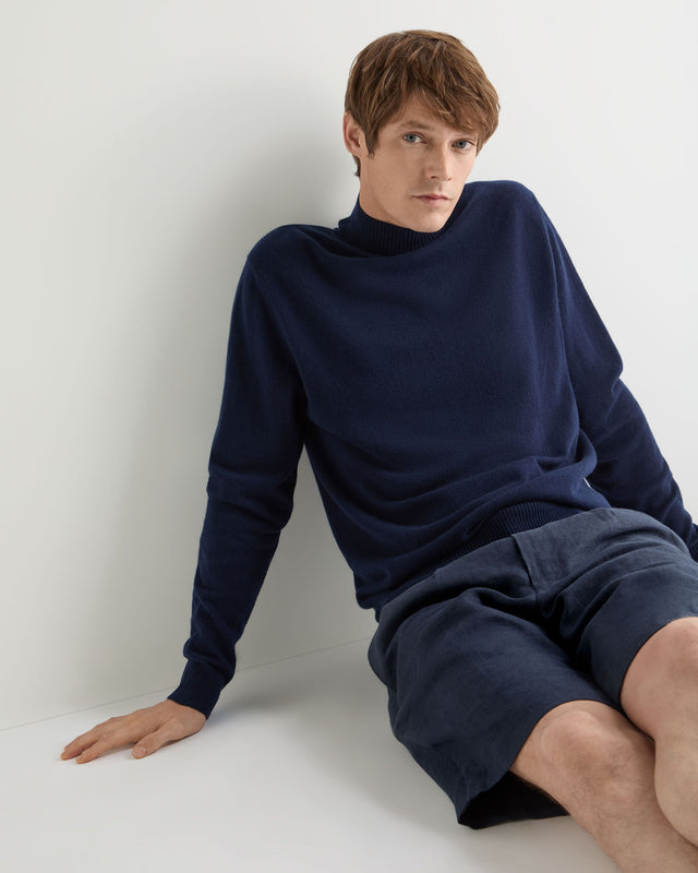 Men's Mayfair Turtle Neck Cashmere Jumper Deep French Blue