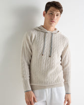 Men's Fitzrovia Cable Cashmere Hoodie Pebble Grey