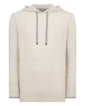 Men's Fitzrovia Cable Cashmere Hoodie Pebble Grey