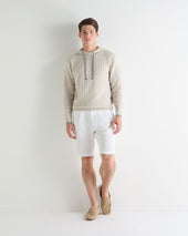 Men's Fitzrovia Cable Cashmere Hoodie Pebble Grey