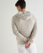 Men's Fitzrovia Cable Cashmere Hoodie Pebble Grey