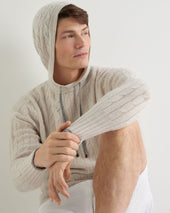 Men's Fitzrovia Cable Cashmere Hoodie Pebble Grey
