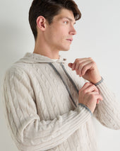 Men's Fitzrovia Cable Cashmere Hoodie Pebble Grey