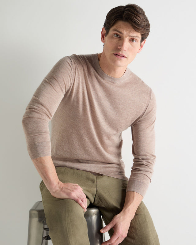 Men's Covent Fine Gauge Cashmere Round Neck Jumper Soft Taupe Brown