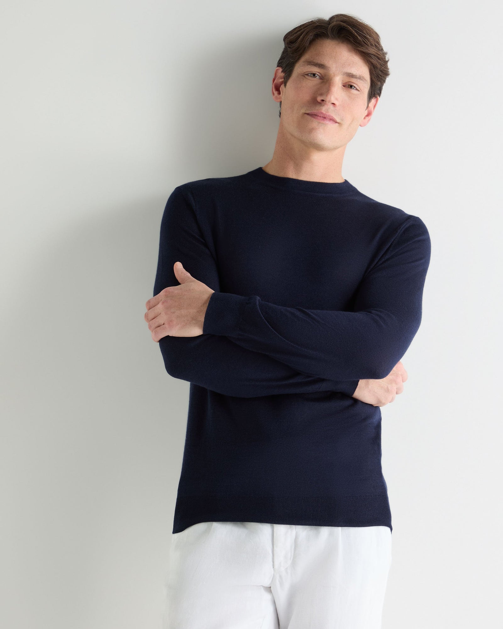 Men's Covent Fine Gauge Cashmere Round Neck Jumper Summer Navy Blue