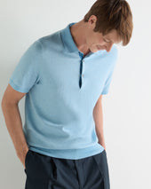 Men's Polzeath Cotton Cashmere Polo T-Shirt Cornflower Blue