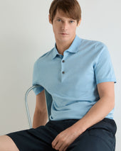 Men's Polzeath Cotton Cashmere Polo T-Shirt Cornflower Blue