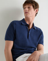 Men's Polzeath Cotton Cashmere Polo T-Shirt Dark Denim Blue