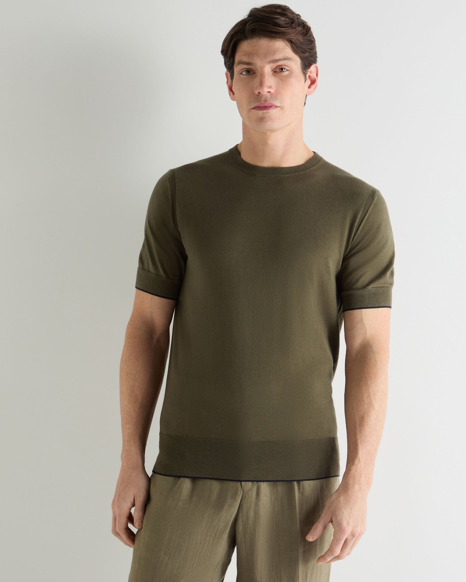 Men's Newquay Cotton Cashmere T-Shirt Khaki Green