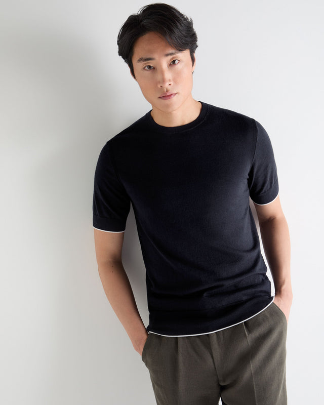 Men's Newquay Cotton Cashmere T-Shirt Navy Blue