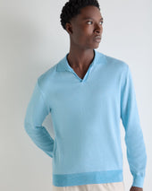Men's Padstow Cotton Cashmere Polo Shirt Cornflower Blue