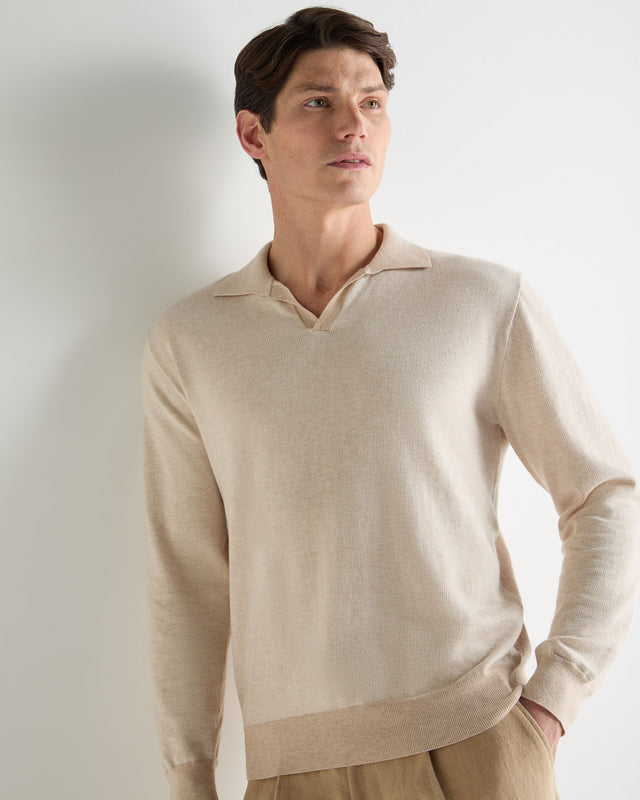 Men's Padstow Cotton Cashmere Polo Shirt Sandstone Brown