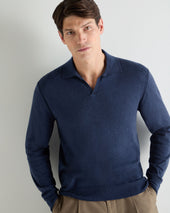 Men's Padstow Cotton Cashmere Polo Shirt Dark Denim Blue