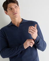 Men's Padstow Cotton Cashmere Polo Shirt Dark Denim Blue