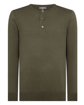 Men's Round Neck Cotton Cashmere Henley Khaki Green