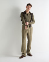 Men's Round Neck Cotton Cashmere Henley Khaki Green