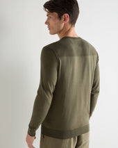 Men's Round Neck Cotton Cashmere Henley Khaki Green