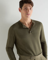 Men's Round Neck Cotton Cashmere Henley Khaki Green