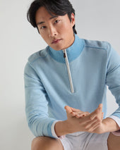 Men's Salcombe Jacquard Half Zip Cotton Cashmere Jumper Cornflower Blue