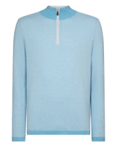 Men's Salcombe Jacquard Half Zip Cotton Cashmere Jumper Cornflower Blue