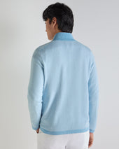 Men's Salcombe Jacquard Half Zip Cotton Cashmere Jumper Cornflower Blue