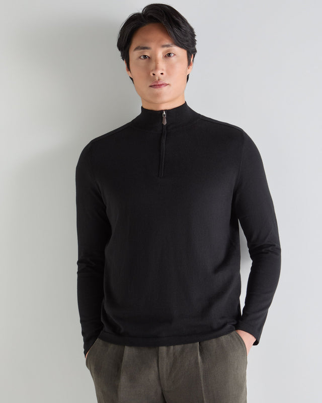 Men's Salcombe Half Zip Cotton Cashmere Jumper Black