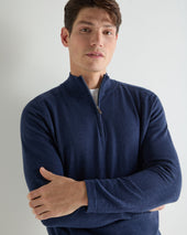 Men's Salcombe Half Zip Cotton Cashmere Jumper Dark Denim Blue