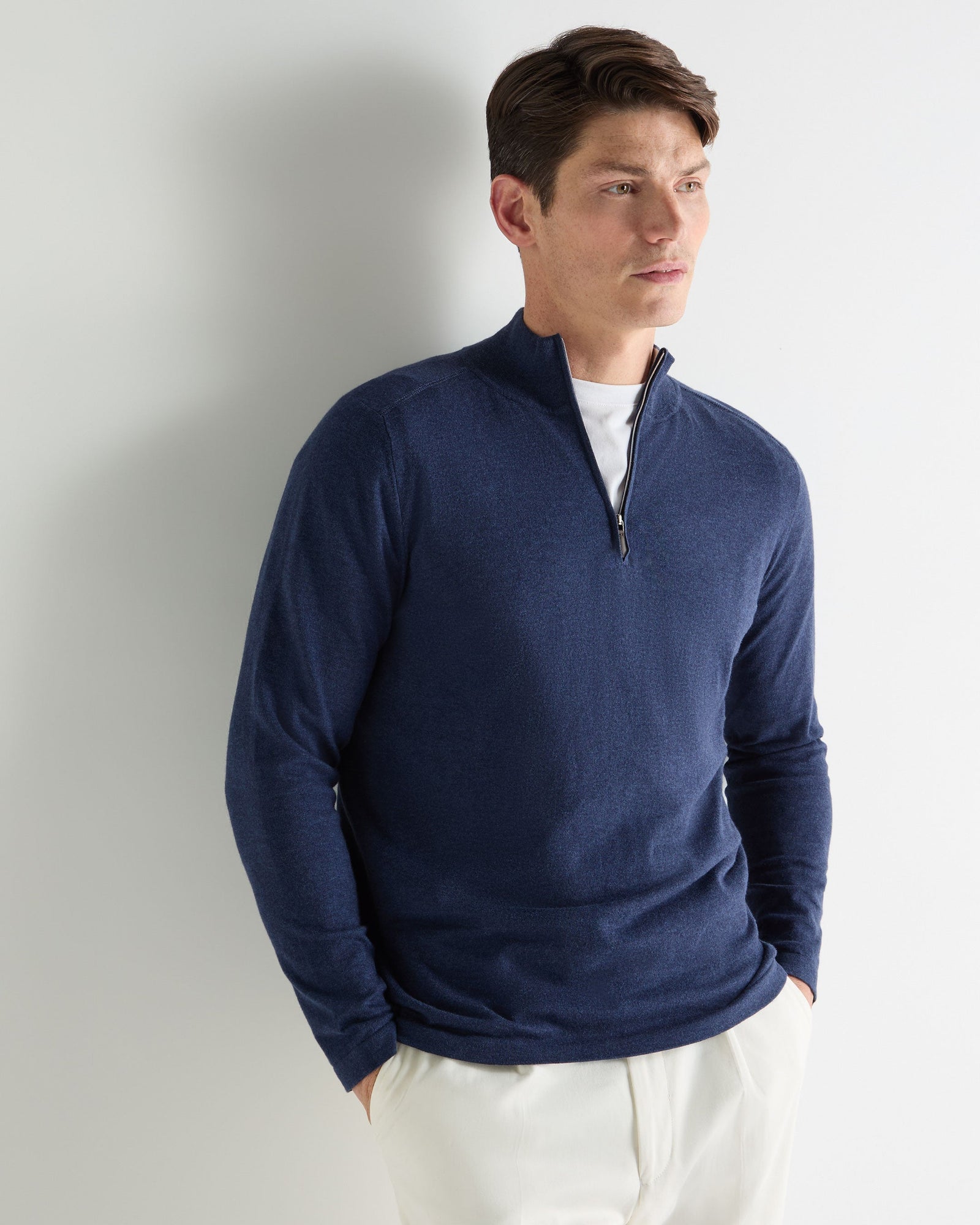 Men's Salcombe Half Zip Cotton Cashmere Jumper Dark Denim Blue