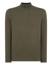 Men's Salcombe Half Zip Cotton Cashmere Jumper Khaki Green