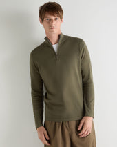 Men's Salcombe Half Zip Cotton Cashmere Jumper Khaki Green