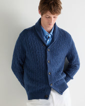 Men's Garrick Shawl Cable Cashmere Cardigan Bright Denim Blue