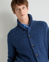 Men's Garrick Shawl Cable Cashmere Cardigan Bright Denim Blue