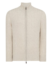 Men's Contrast Cable Full Zip Cashmere Jumper Sand Brown