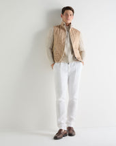 Men's Contrast Cable Full Zip Cashmere Jumper Sand Brown