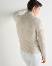 Men's Contrast Cable Full Zip Cashmere Jumper Sand Brown