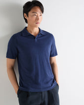 Men's Polo Cotton Cashmere T-Shirt Dark Denim Blue